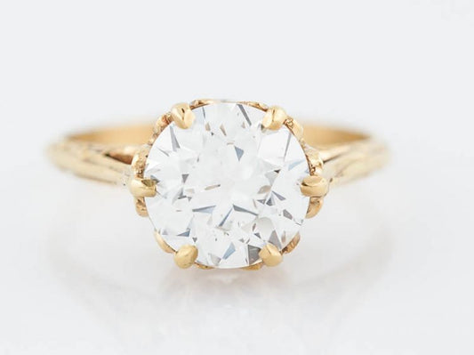 Antique Engagement Ring Victorian GIA 1.80 Old European Cut Diamond in 10k Yellow Gold