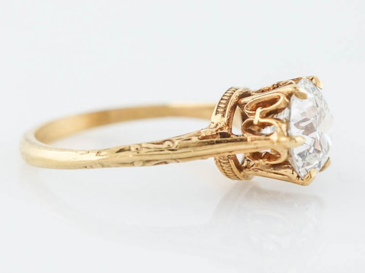 Antique Engagement Ring Victorian GIA 1.80 Old European Cut Diamond in 10k Yellow Gold