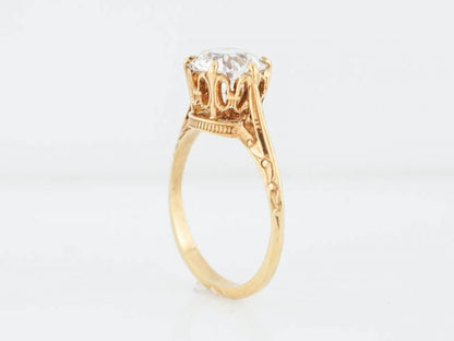 Antique Engagement Ring Victorian GIA 1.80 Old European Cut Diamond in 10k Yellow Gold