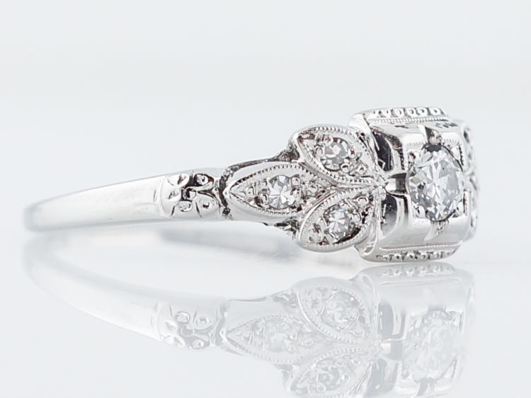 Antique Engagement Ring Art Deco .20 Old European Cut Diamond in 18k White Gold