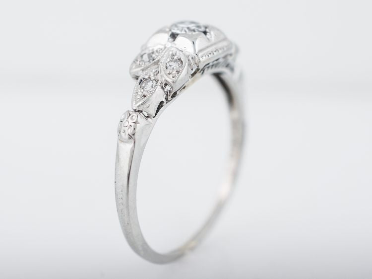 Antique Engagement Ring Art Deco .20 Old European Cut Diamond in 18k White Gold