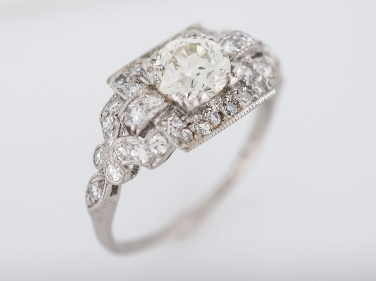 Antique Engagement Ring Art Deco .63 Old European Cut Diamond in Platinum