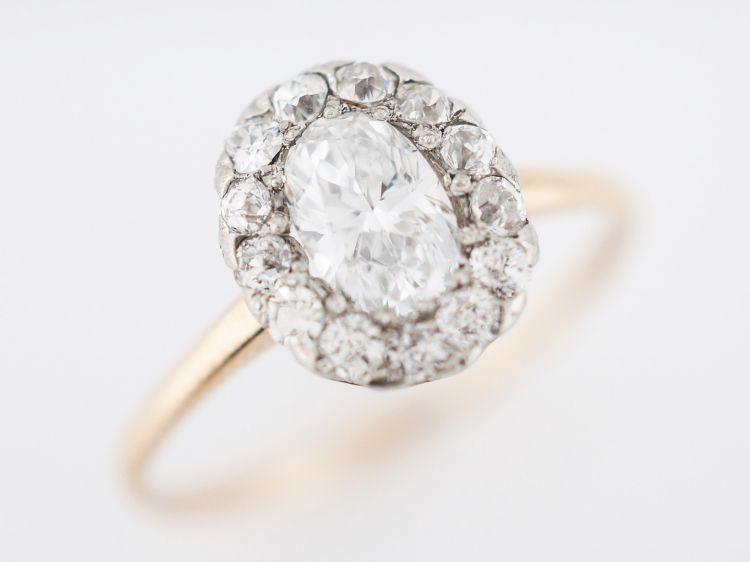 Antique Engagement Ring Victorian .51 Oval Cut Diamond in 14k Yellow Gold