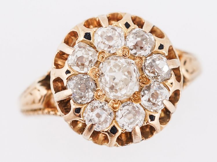 Antique Right Hand Ring Victorian 1.34 Old Mine Cut Diamonds in 18k Yellow Gold