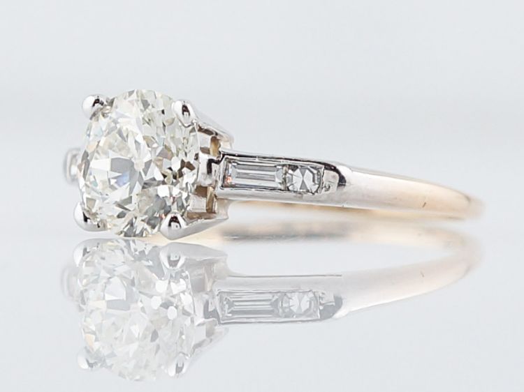 Antique Engagement Ring Retro 1.01 Old European Cut Diamond in 14k Yellow & White Gold