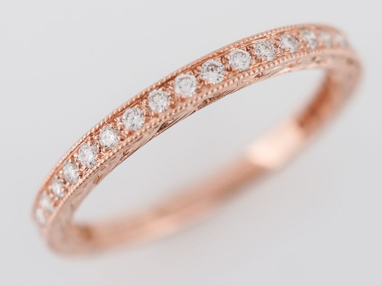 Modern Wedding Band .23 Round Brilliant Cut Diamonds in 14k Rose Gold