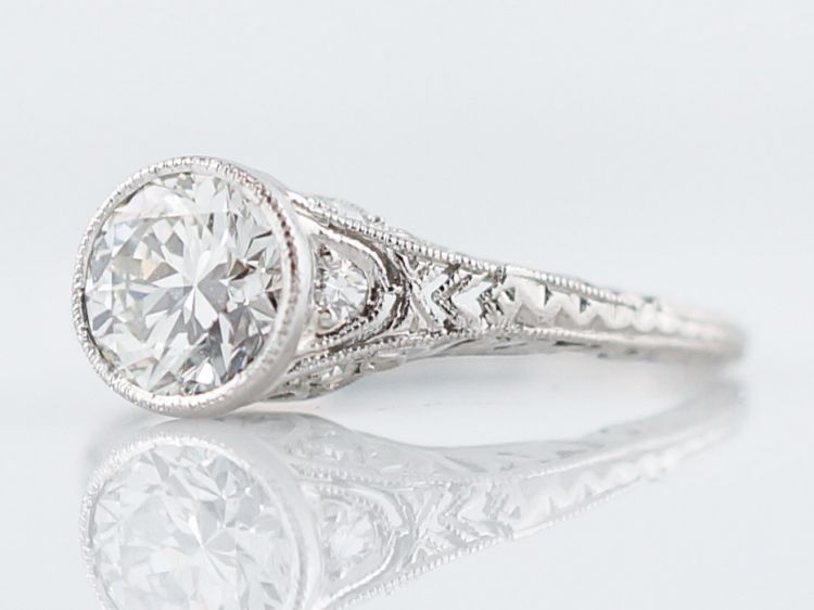 Antique Engagement Ring Art Deco .85 Round Brilliant Cut Diamond in Platinum