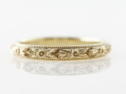 1920's Art Deco Engraved Wedding Band in 18k Yellow Gold