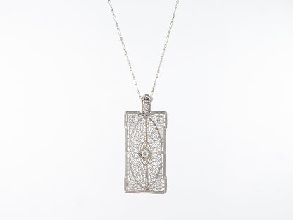 Art Deco Filigree Necklace w/ Old European Diamond
