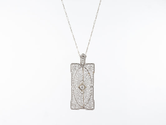 Art Deco Filigree Necklace w/ Old European Diamond