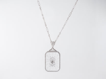 1920's Filigree Necklace w/ Diamond & Glass Camphor in 14k