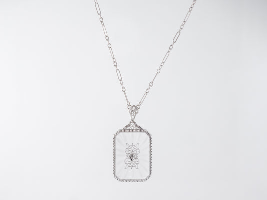 1920's Filigree Necklace w/ Diamond & Glass Camphor in 14k