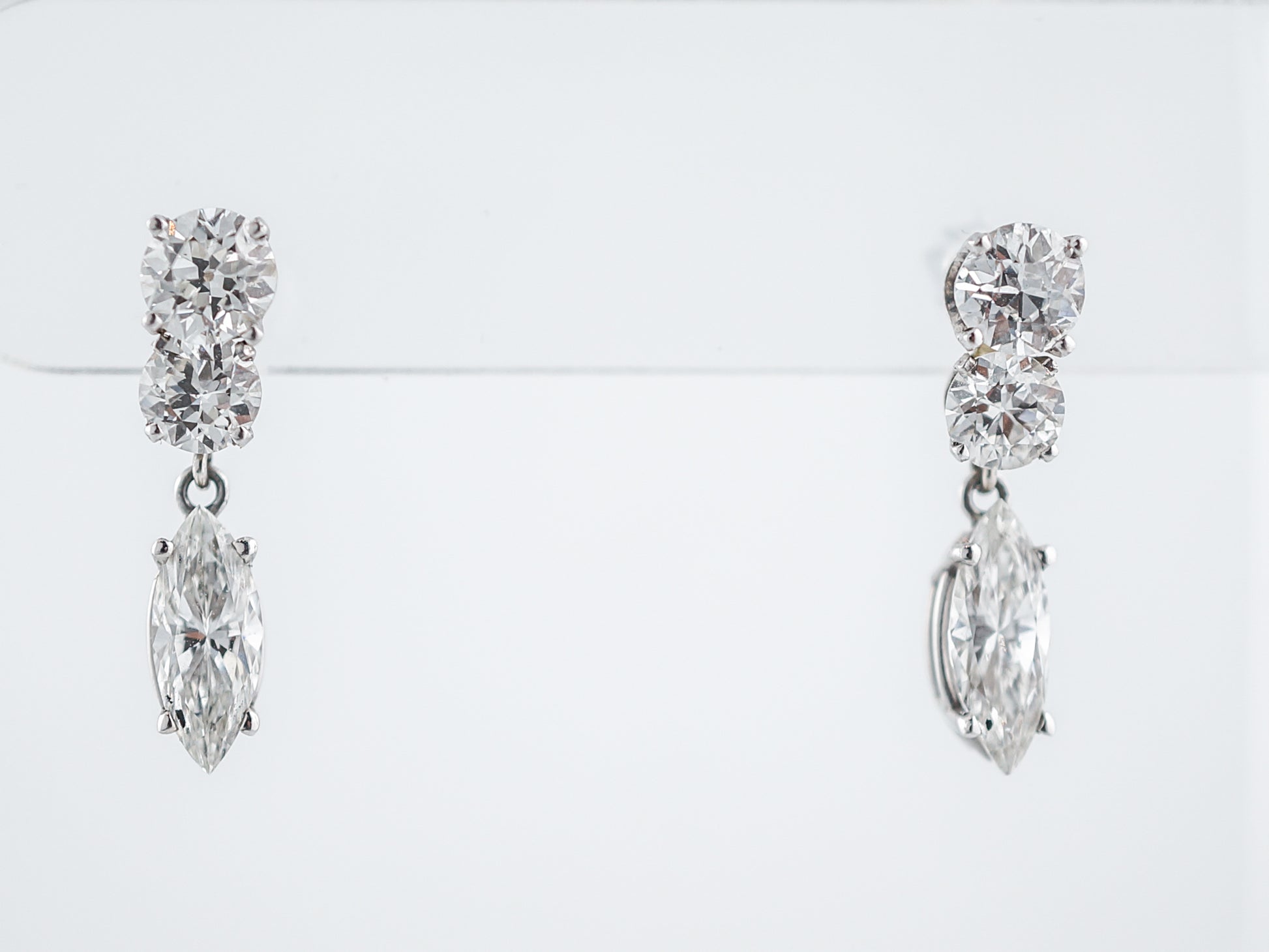 Modern Dangle Earrings 3.70 Marquise & Round Brilliant Cut Diamonds in 14k White Gold **old post missing info**