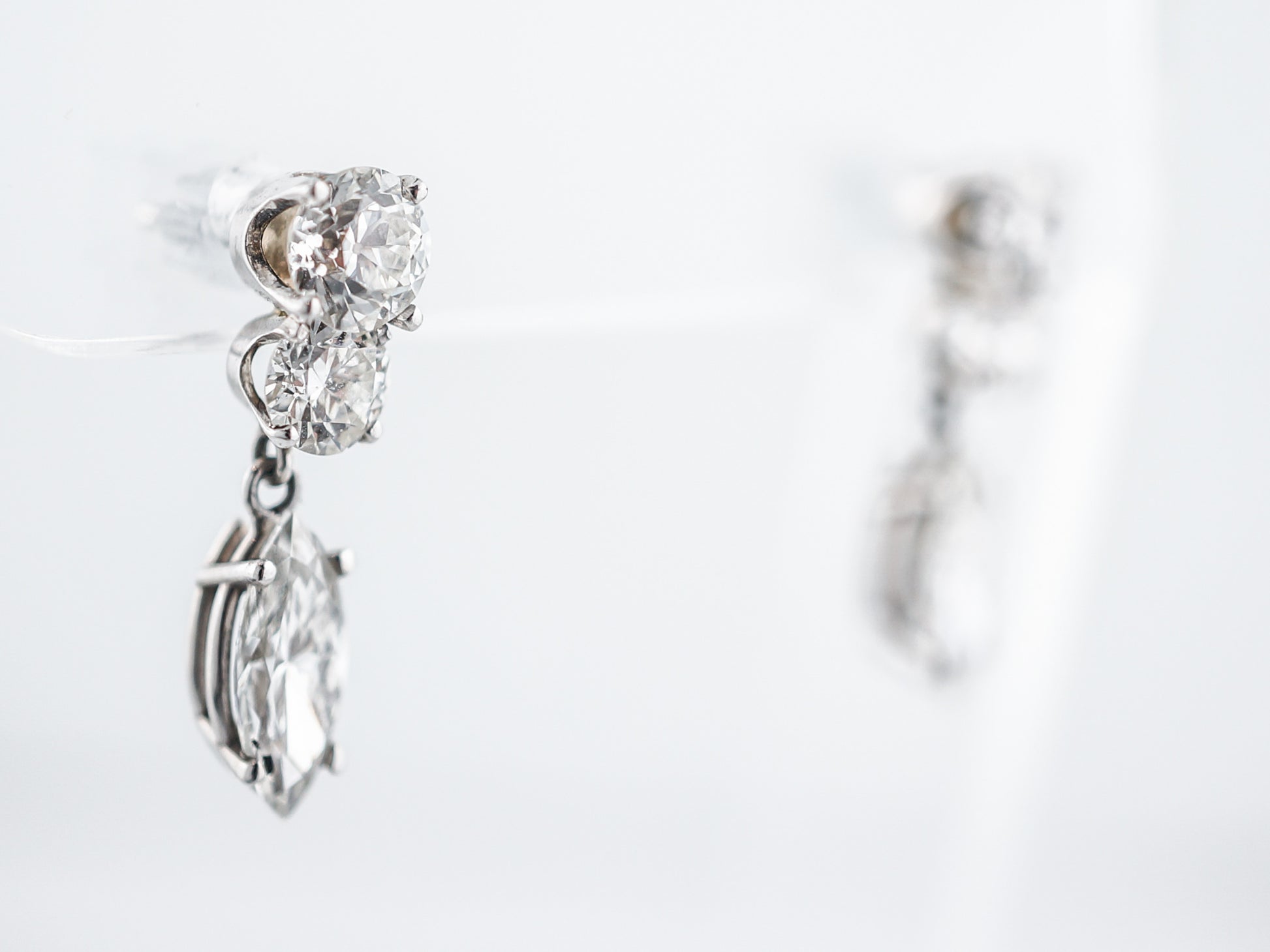 Modern Dangle Earrings 3.70 Marquise & Round Brilliant Cut Diamonds in 14k White Gold