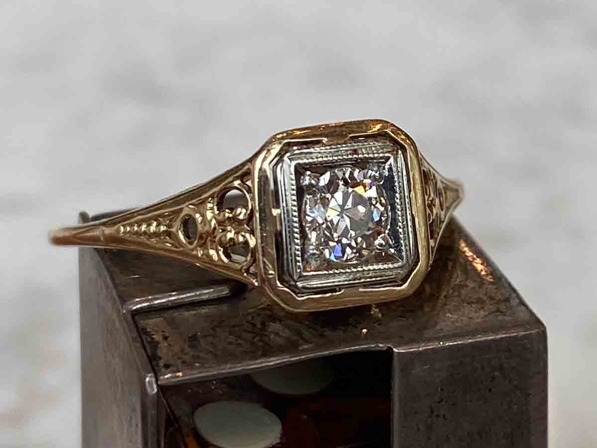 1940's Old Euro Diamond Filigree Engagement Ring