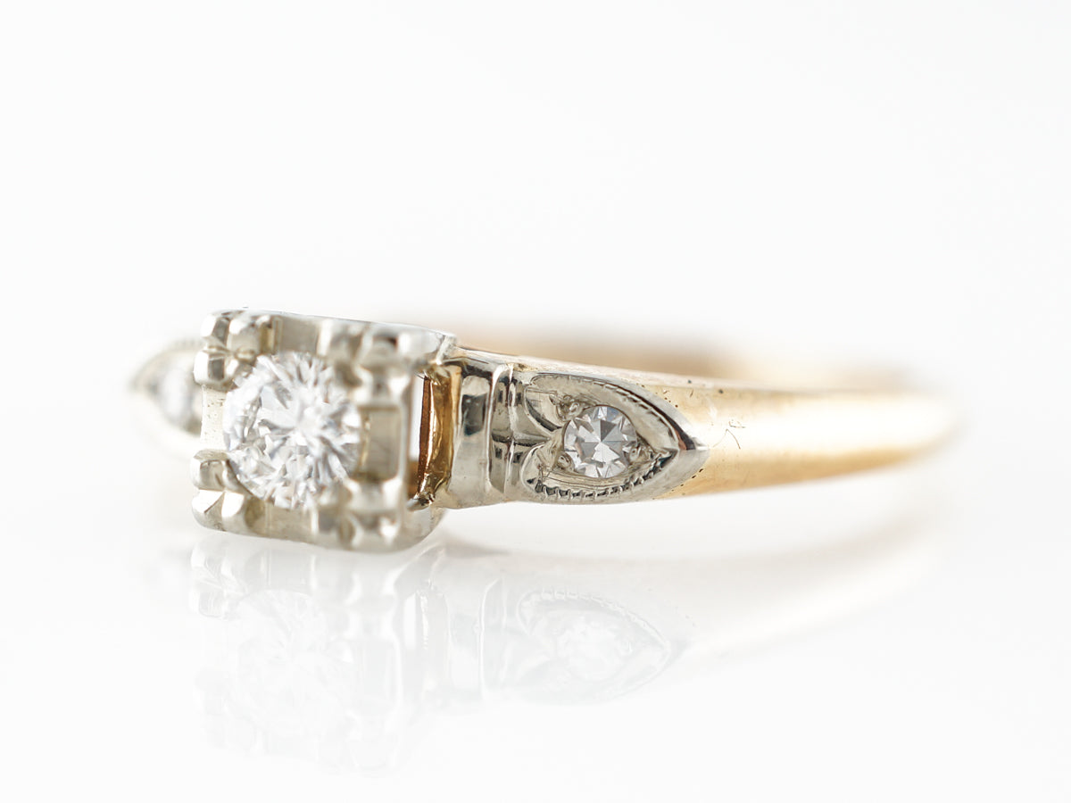 1940's Diamond Engagement Ring in White Gold & Yellow Gold