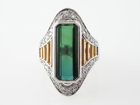 Vintage Tourmaline & Diamond Ring in Yellow Gold & Platinum