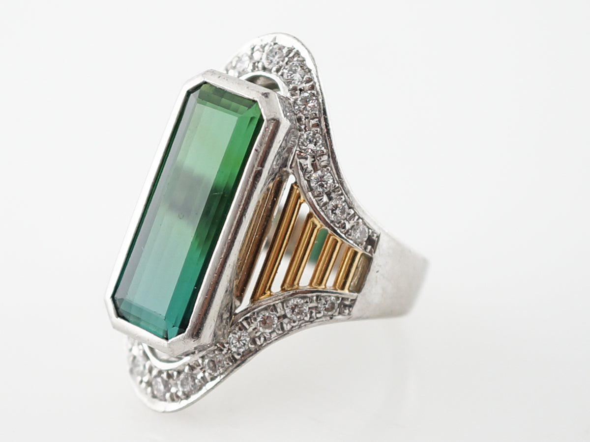 Vintage Tourmaline & Diamond Ring in Yellow Gold & Platinum