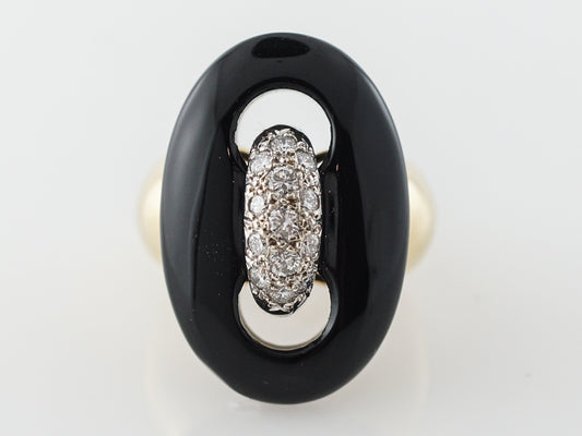 1960s Celino Diamond & Onyx Cocktail Ring in Yellow Gold
