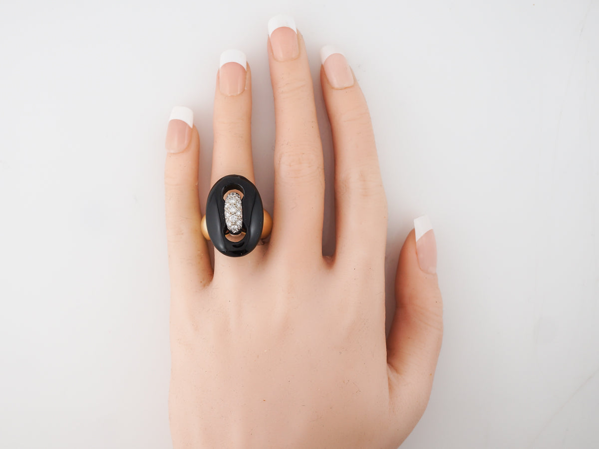 1960s Celino Diamond & Onyx Cocktail Ring in Yellow Gold