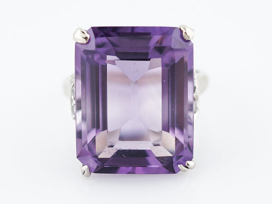 Vintage Cocktail Ring Mid-Century 20.51 Emerald Cut Amethyst in 14K Yellow Gold