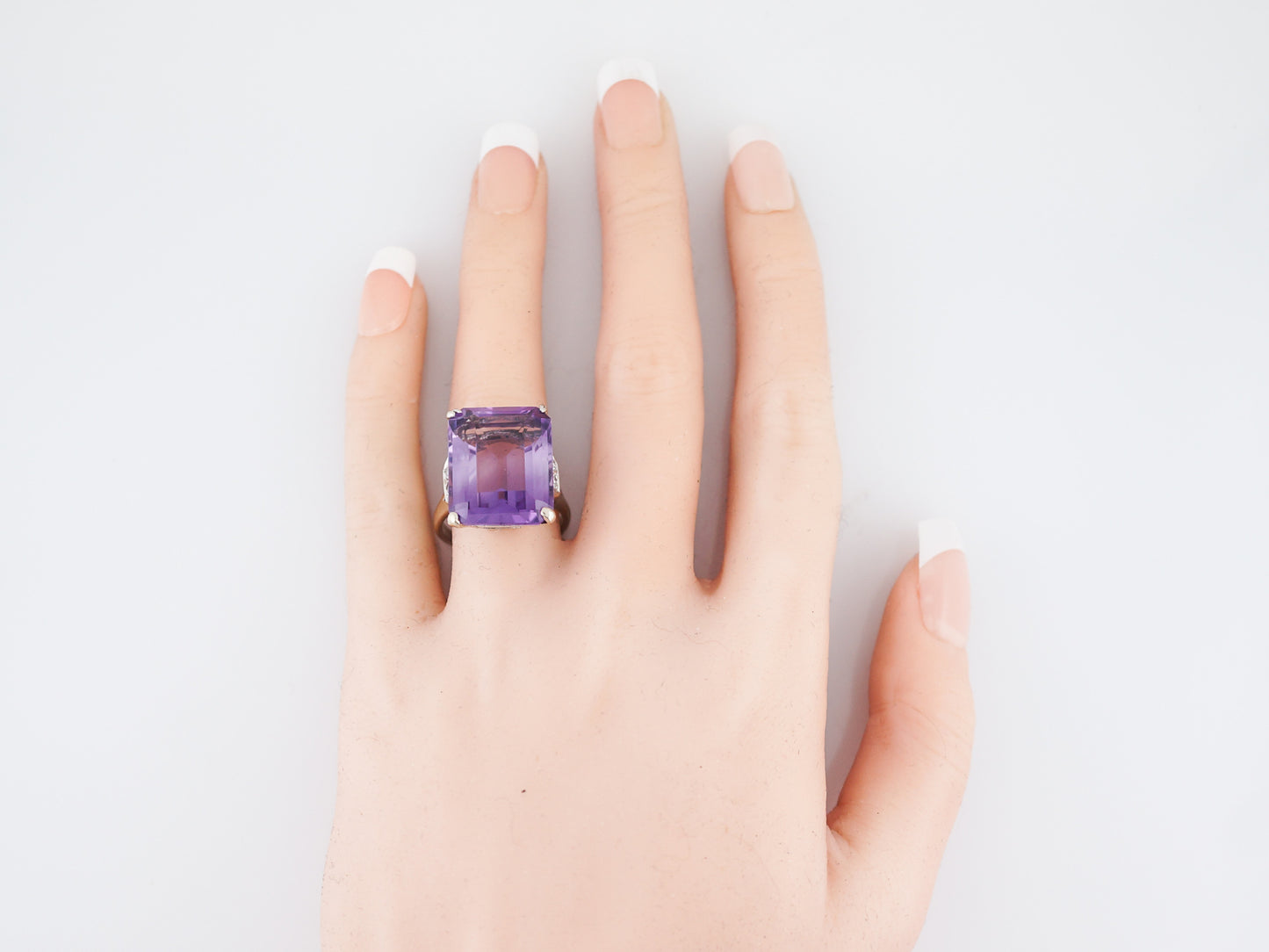 Vintage Cocktail Ring Mid-Century 20.51 Emerald Cut Amethyst in 14K Yellow Gold