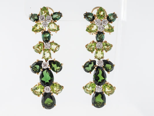 Tourmaline & Diamond Dangle Earrings in Yellow Gold