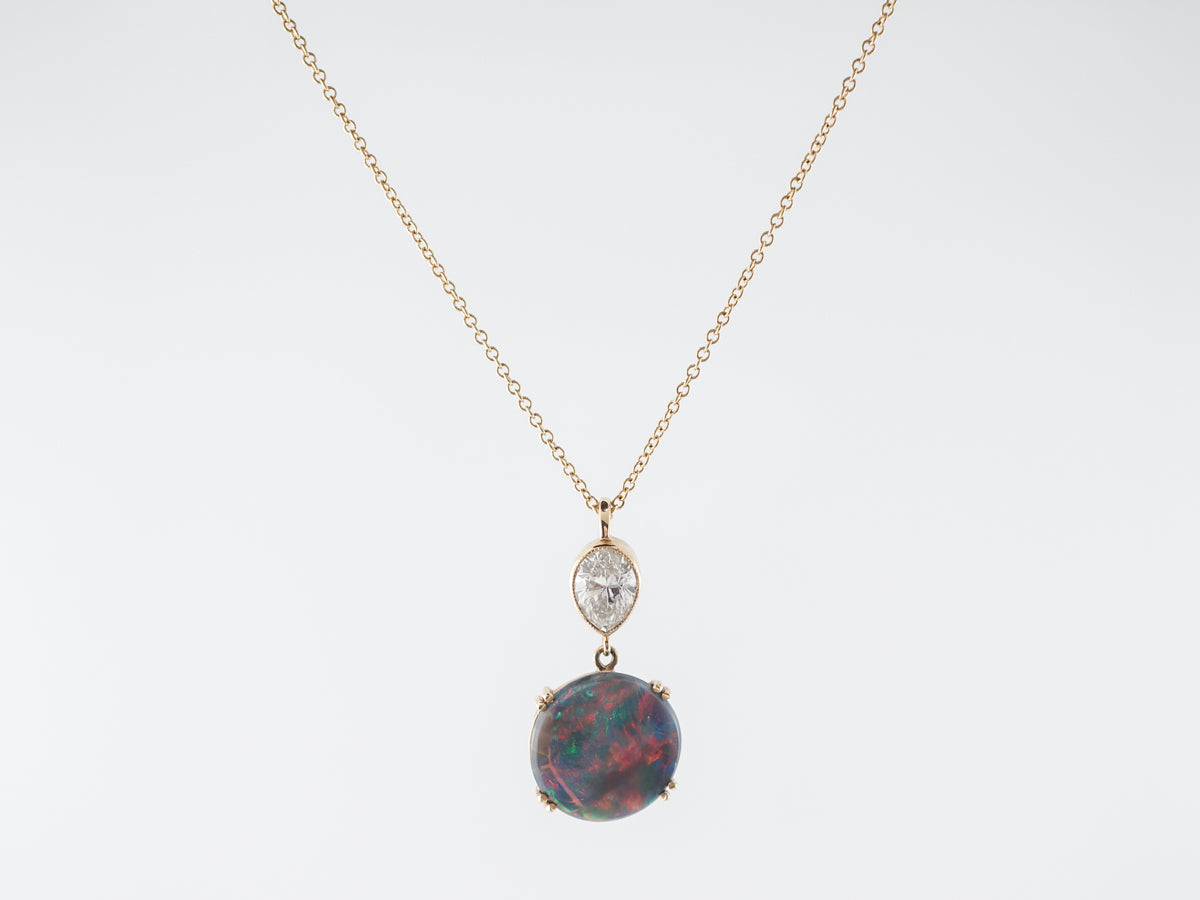 Black Opal & Diamond Necklace in Yellow Gold
