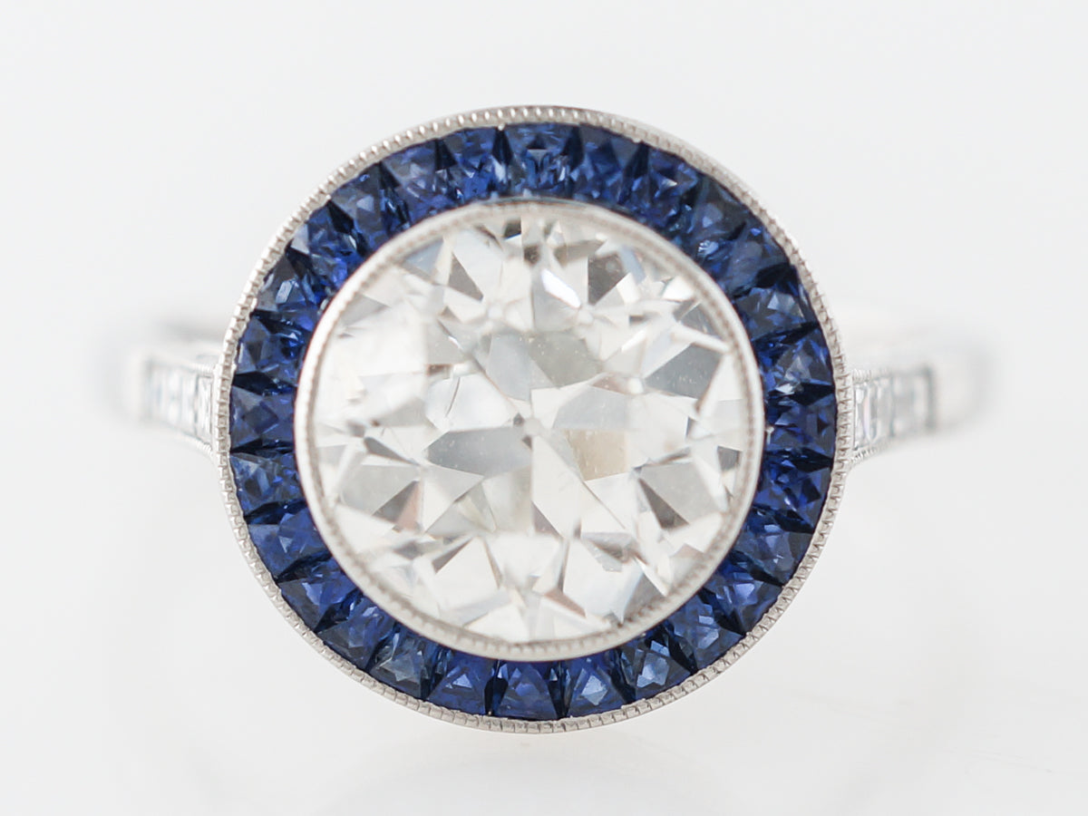 2 Carat Halo Diamond & Sapphire Engagement Ring