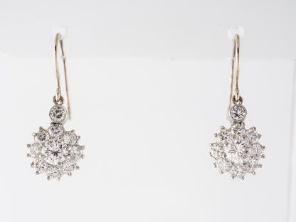 Cluster Diamond Dangle Earrings in Platinum & White Gold