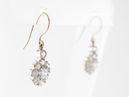 Cluster Diamond Dangle Earrings in Platinum & White Gold