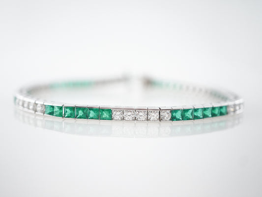2 Carat Diamond & Emerald Bracelet in Platinum