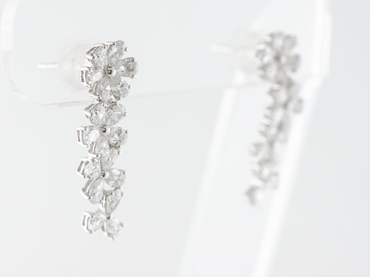 Floral Diamond Earrings w/ 2.5 Carats in White Gold