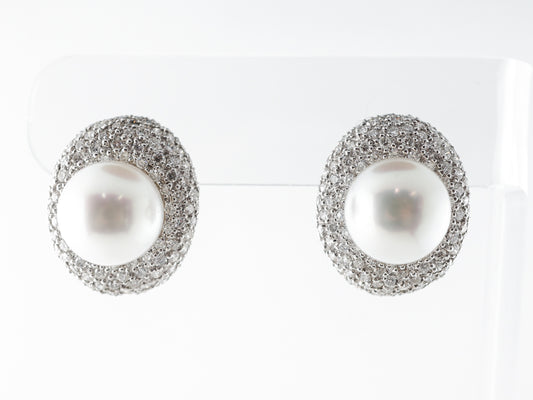 Pave Diamond & Pearl Earrings in Platinum