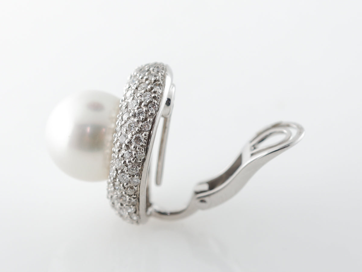 Pave Diamond & Pearl Earrings in Platinum