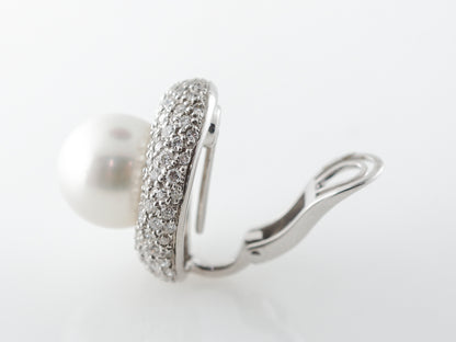 Pave Diamond & Pearl Earrings in Platinum