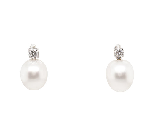 .45 Carat Diamond & Pearl Earrings in Platinum