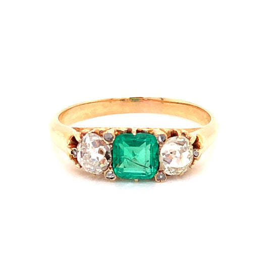 Victorian Emerald and Diamond Ring in 14k Yellow Gold