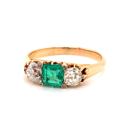 Victorian Emerald and Diamond Ring in 14k Yellow Gold