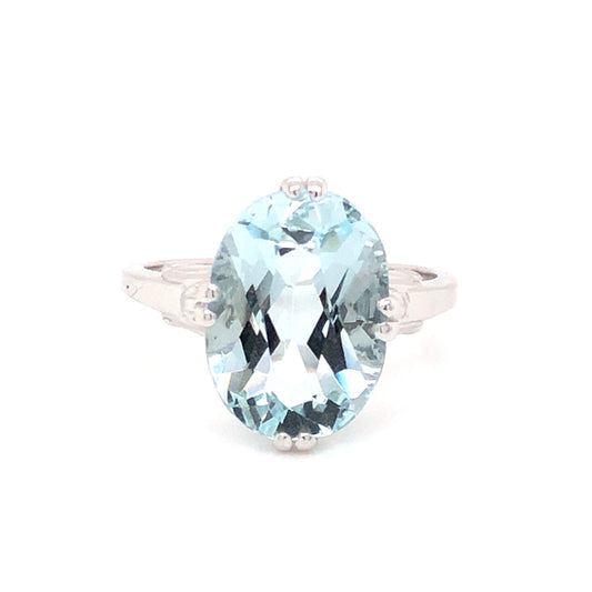 5 Carat Mid-Century Oval Cut Aquamarine Ring in 14k White Gold