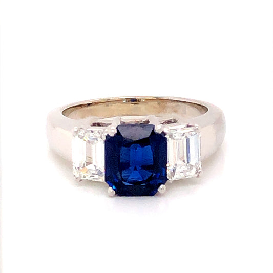 2.18 Cushion Cut Sapphire and Diamond Ring in 14k White Gold