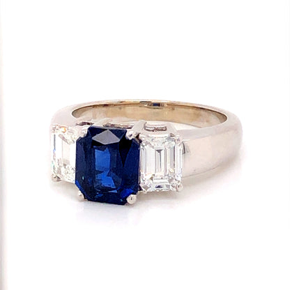 2.18 Cushion Cut Sapphire and Diamond Ring in 14k White Gold