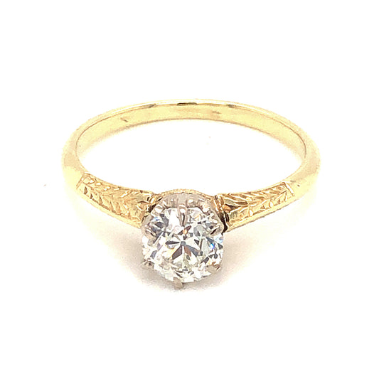 .62 Art Deco Two-Tone Diamond Engagement Ring in 14k Yellow Gold