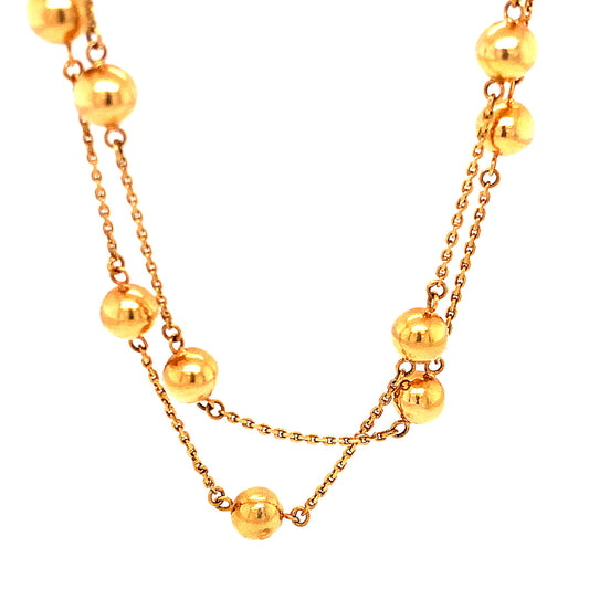 Mid-Century 31 Inch Gold Bead Necklace in 14k Yellow Gold