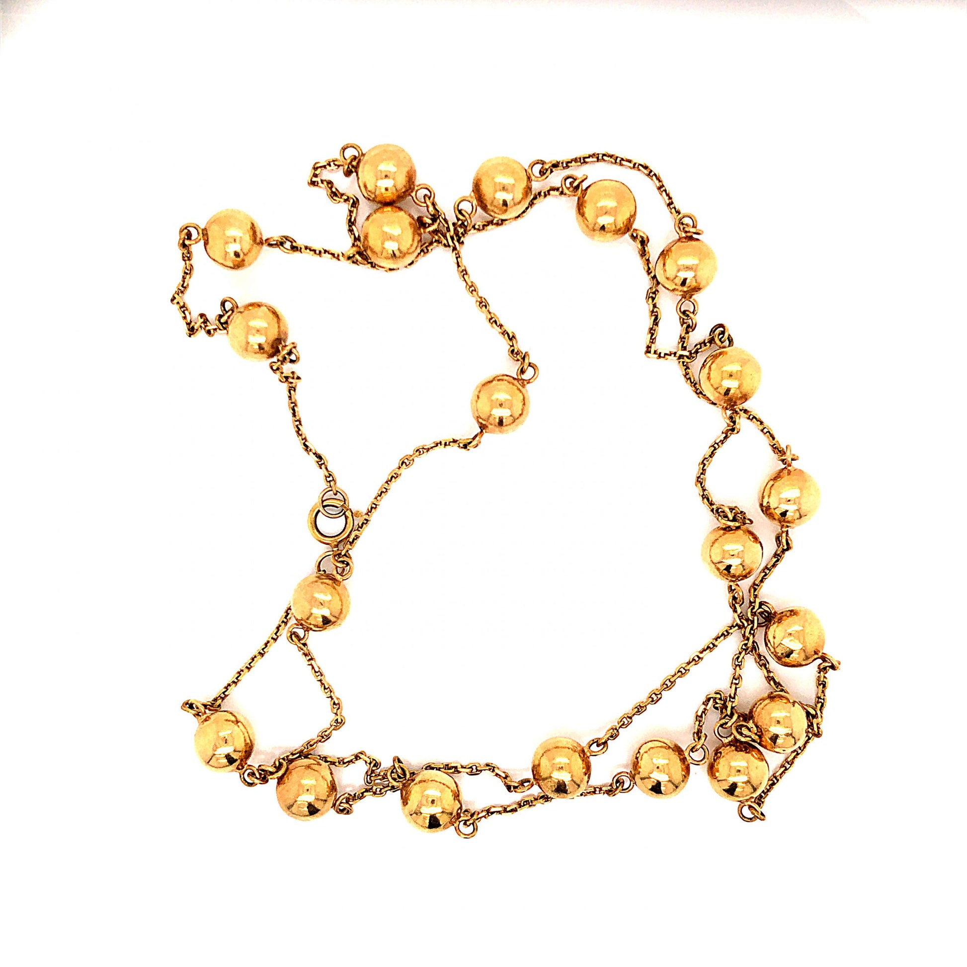 Mid-Century 31 Inch Gold Bead Necklace in 14k Yellow Gold