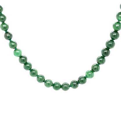 Mid-Century Nephrite Beaded Necklace with 14K Gold Clasp