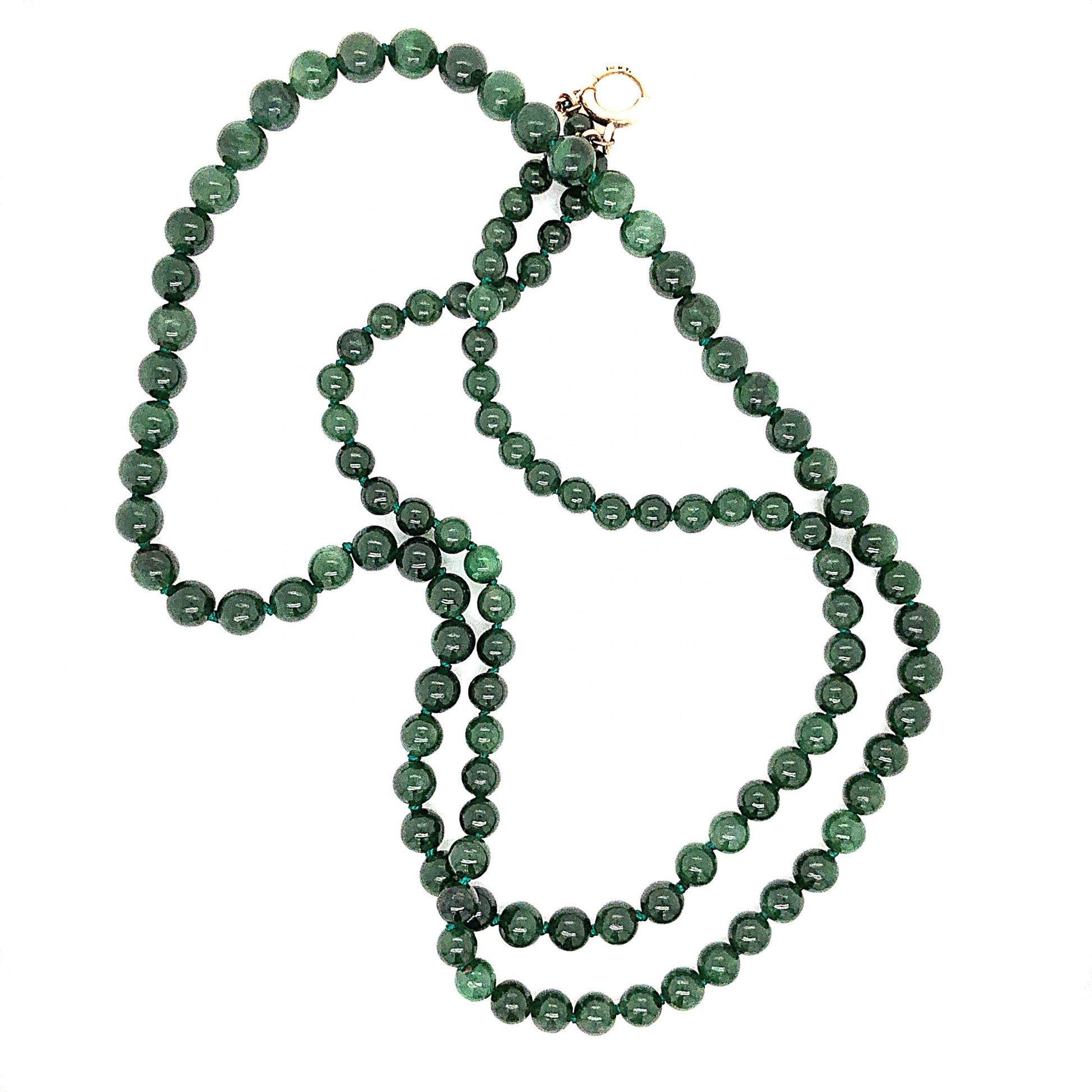 Mid-Century Nephrite Beaded Necklace with 14K Gold Clasp