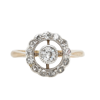 .28 Art Deco Diamond Halo Engagement Ring in Yellow Gold & Platinum