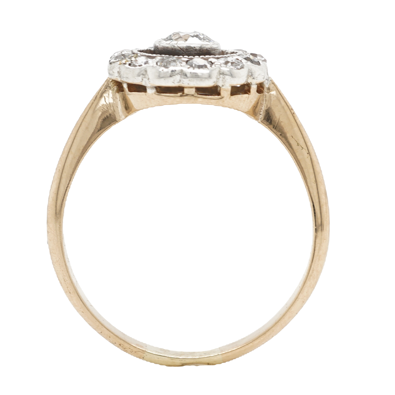 .28 Art Deco Diamond Halo Engagement Ring in Yellow Gold & PlatinumComposition: Platinum Ring Size: 7.5 Total Diamond Weight: .54ct Total Gram Weight: 2.9 g