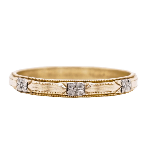 3mm Art Deco Two-Tone Engraved Wedding Band in 14K